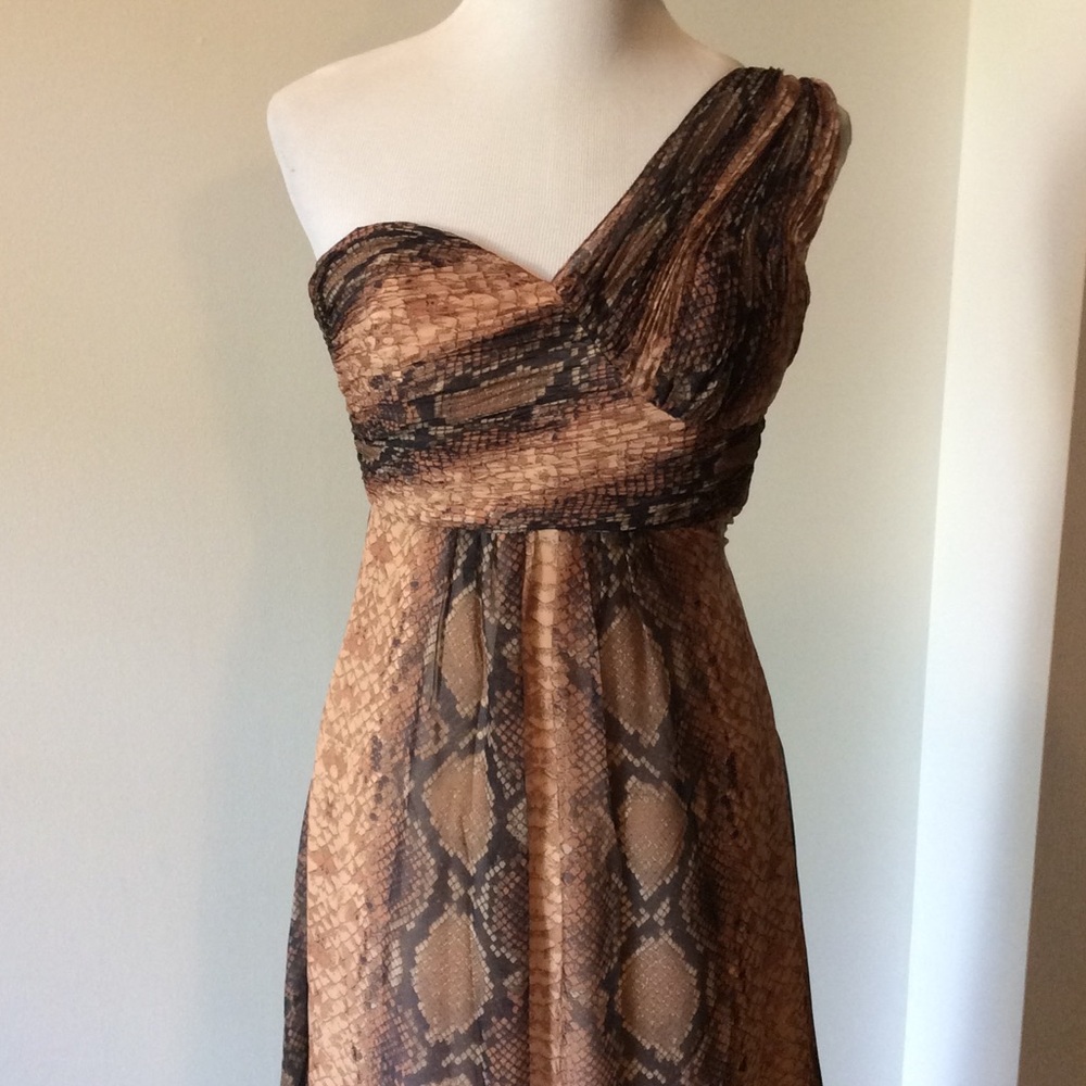 Ted Baker One-Shoulder Maxi Dress in Brown and Tan Snake Print